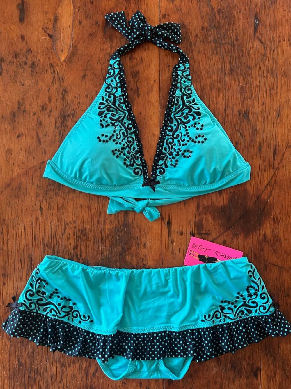 Vintage Betsey Johnson Aqua Skirted Bikini Set